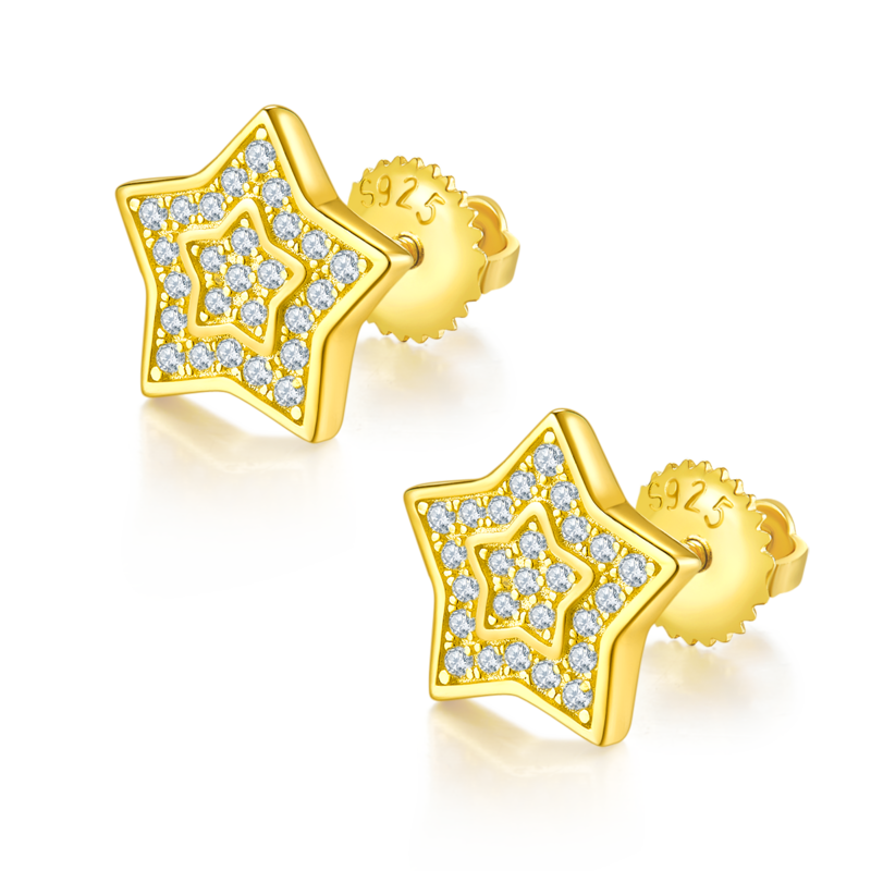 五角星S925银Stud Earring带螺纹Moissanite厘石D级0.27ct